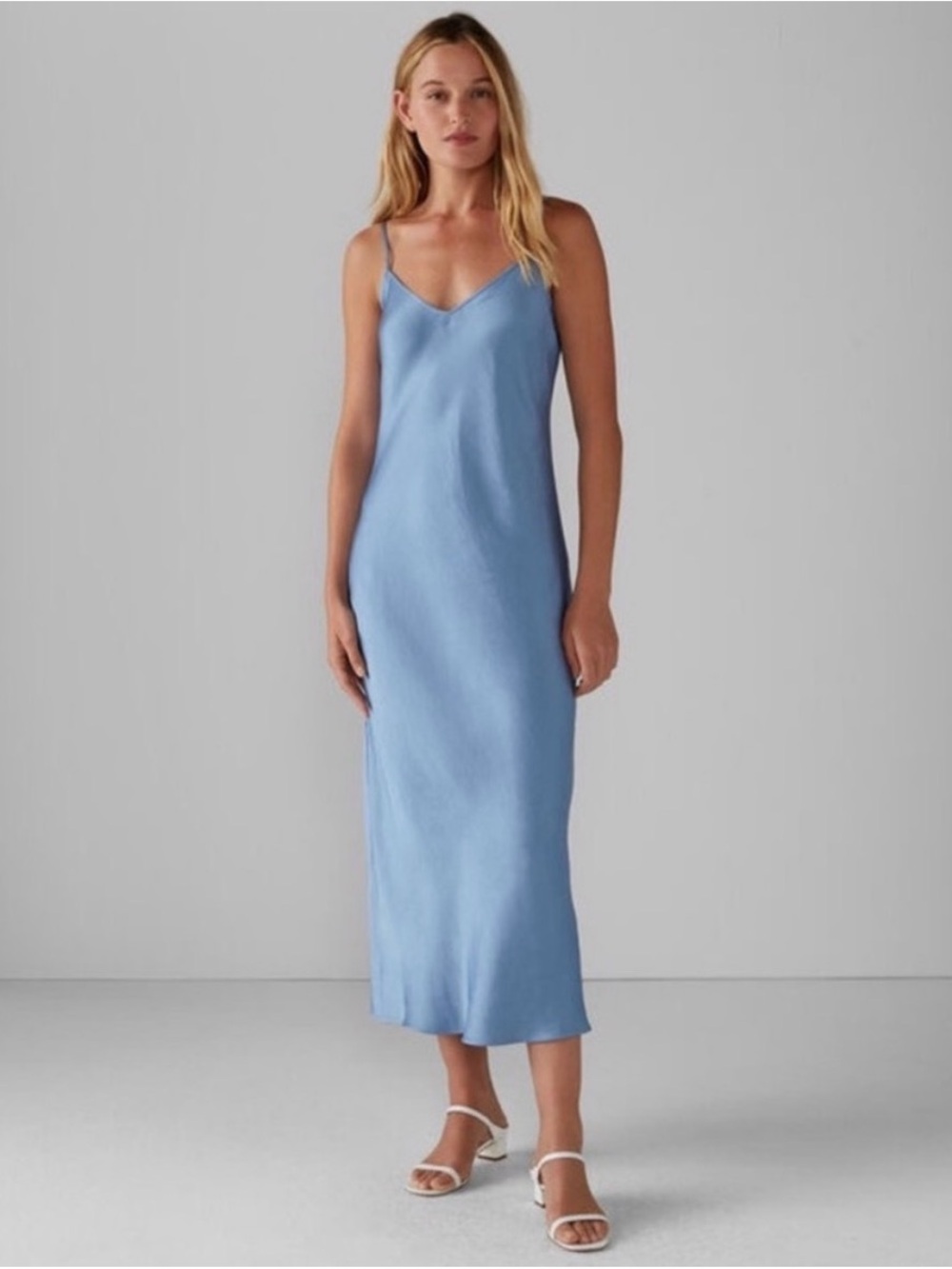 NWT Club Monaco Sky-Blue Satin Slip Midi Dress size 0